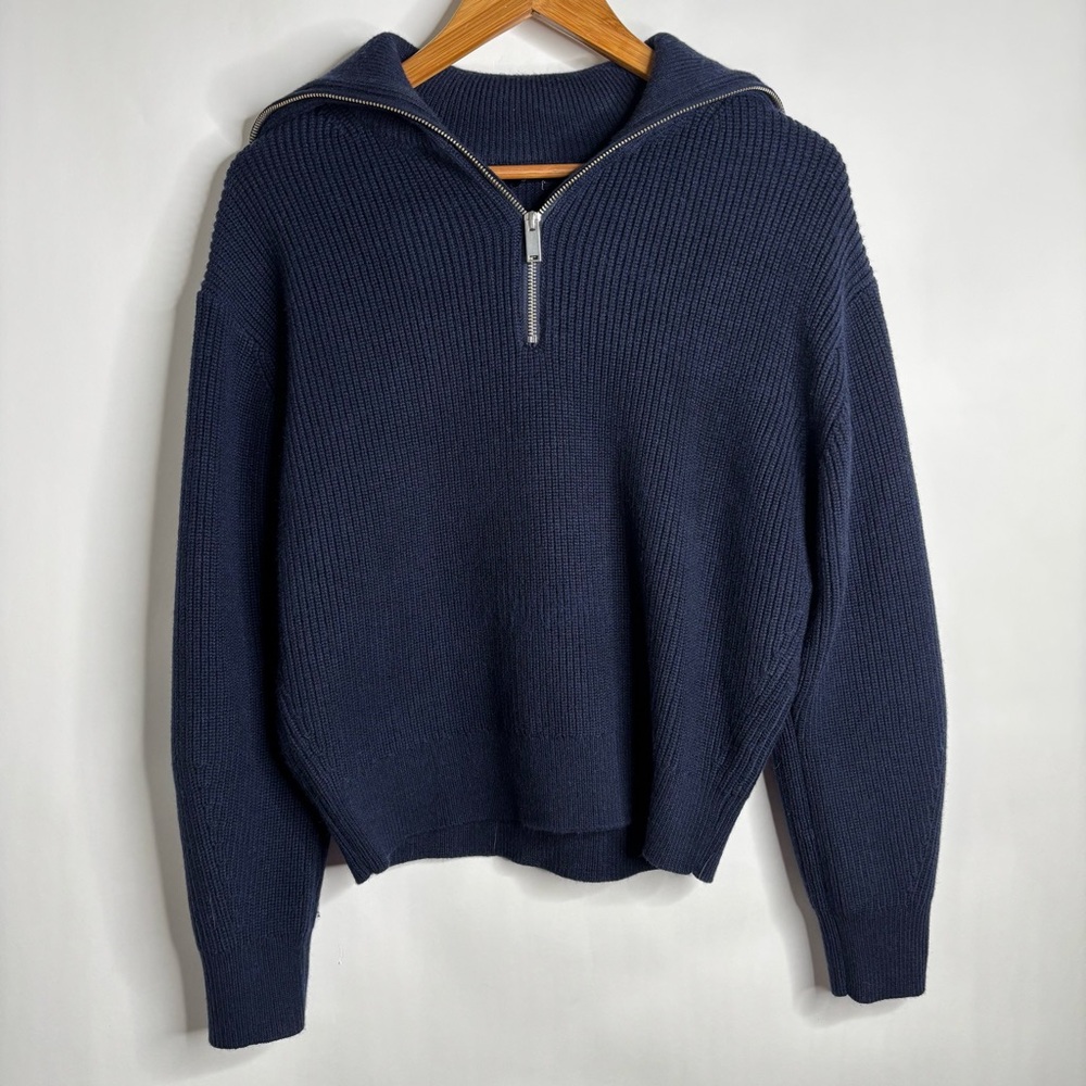 COS Navy Zip-Front Ribbed Sweater - Picture 2 of 10